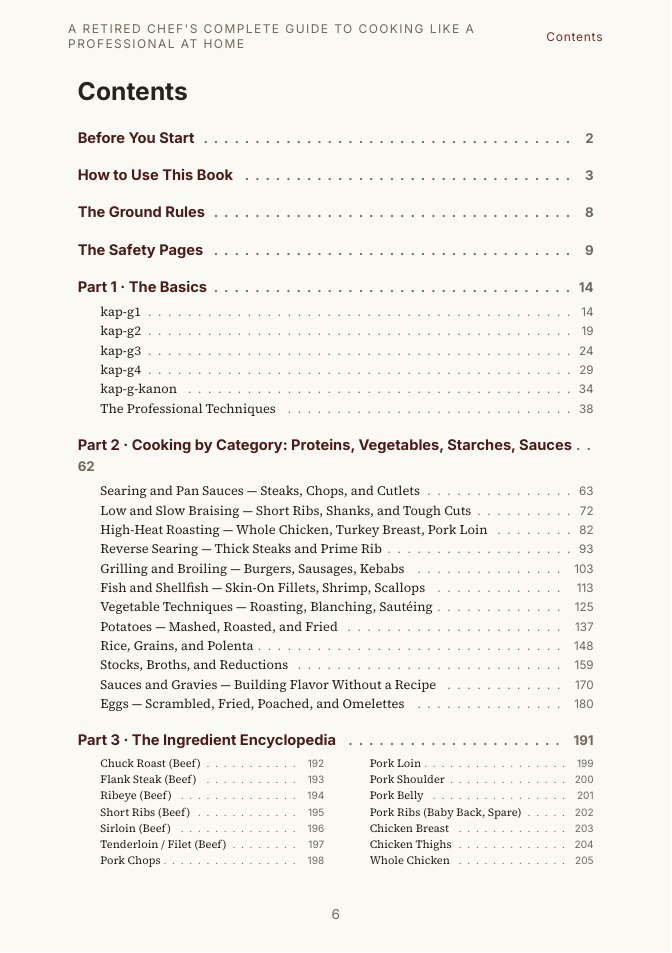 The table of contents.